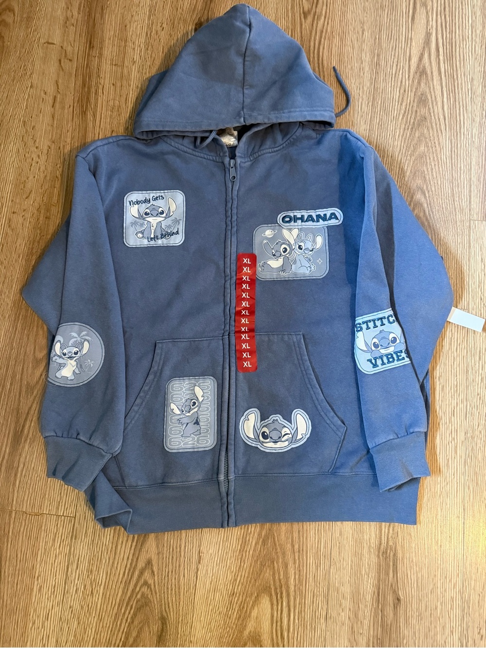 Girls Blue Stitch Graphic Zip-Up Hoodie